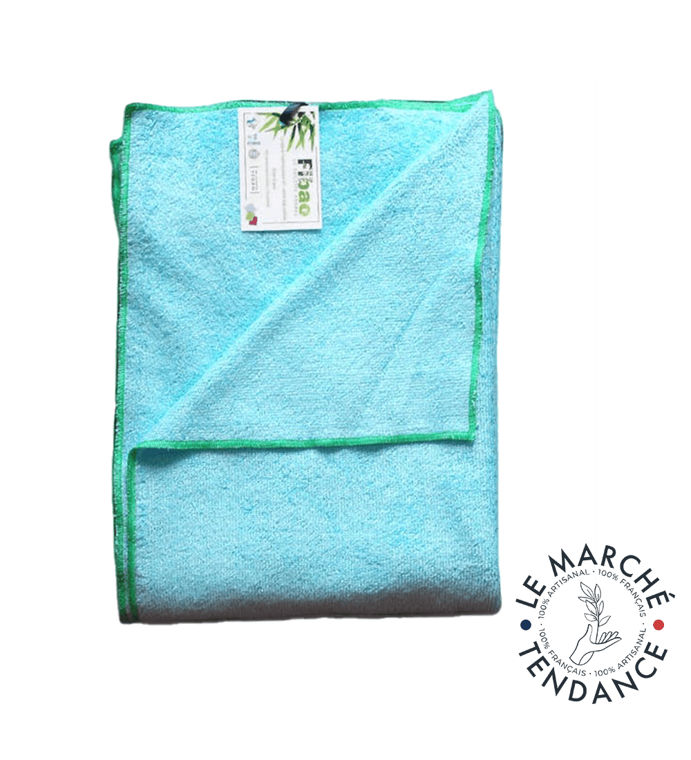 DRAP DE BAIN BAMBOU 70 cm x 150 cm - BLEU LAGON FIBAO