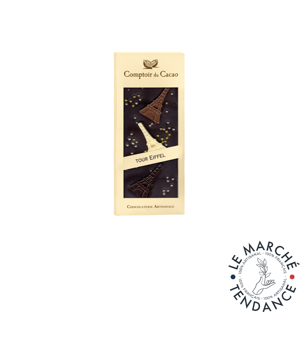 TABLETTE  GOURMANDE CHOCOLAT NOIR TOUR EIFFEL 90G - Comptoir du Cacao