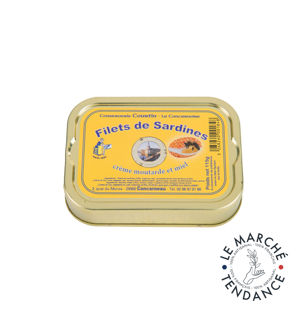 les filets de sardines crème, moutarde et miel 115gr Conserverie Courtin